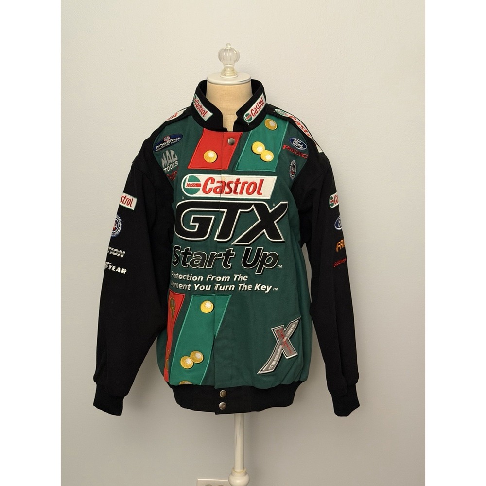 Castrol GTX High Mileage NHRA Drag Racing Jacket Size Large Patches Embroidered